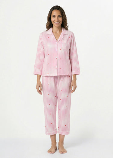 Pyjama 2 pièces rayé avec motif cœurs Rose