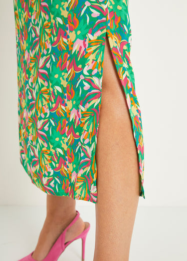 Robe longue imprimé graphique col bateau Vert Imprime