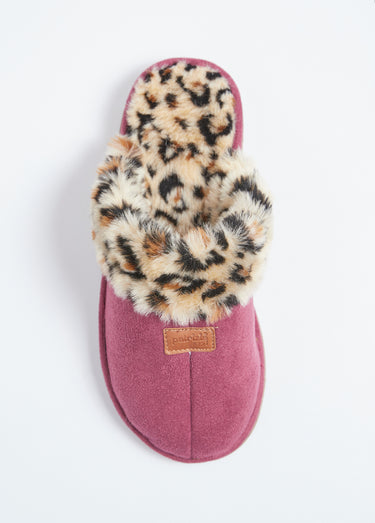 Chaussons mules confort léopard fourrés Rose