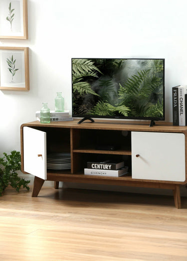 ALBURA Meuble TV constrasté décor bois Bois Fonce