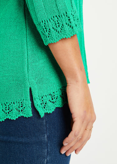 Pull court ajouré col rond Vert