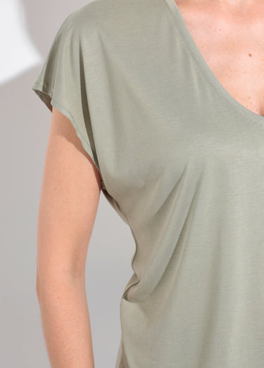 T-shirt fluide manches courtes porté loose Kaki Clair