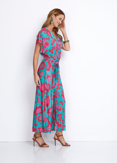 Combinaison jupe-culotte maille extensible Vert/Rose