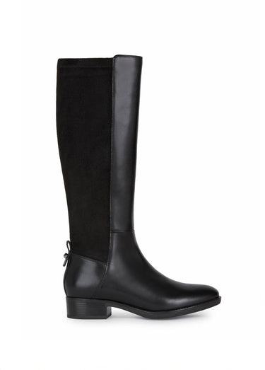 Bottes cavalières plates cuir lisse et suédé Noir