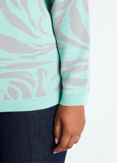 Pull doux jacquard zèbre col rond Onyx gris