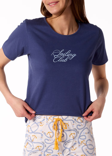 Pyjama 2 pièces corsaire motif marin Marine