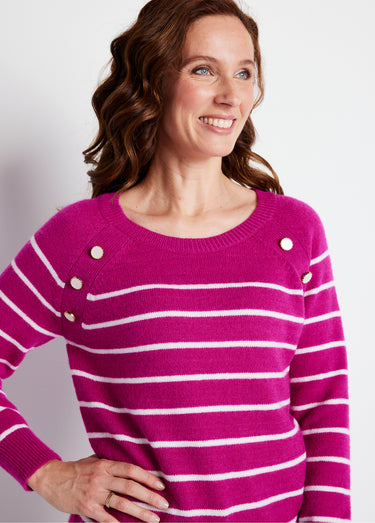 Pull marinière manches longues rayé Cassis/Ecru