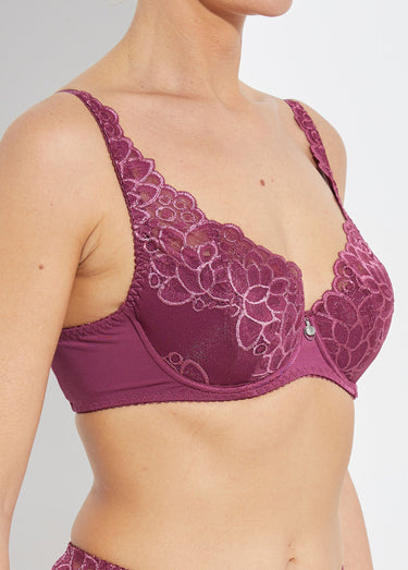 Soutien-gorge avec armatures dentelle et microfibre Cassis