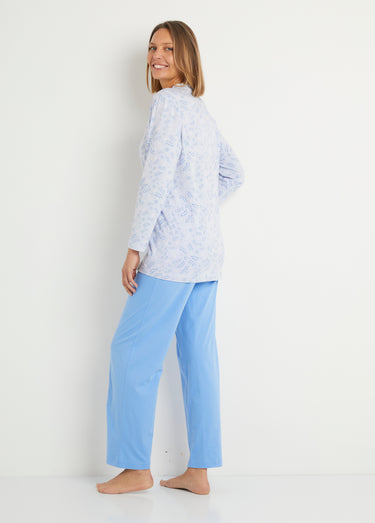 Pyjama imprimé boutonné coton manches longues Imprime/Bleu