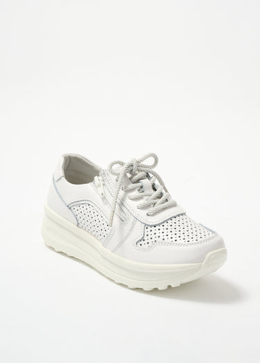Baskets zippées en cuir compensées Blanc
