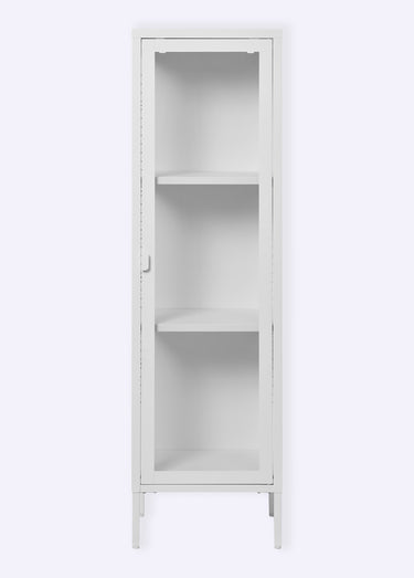 Vitrine 3 niveaux à porte, verre + métal Blanc
