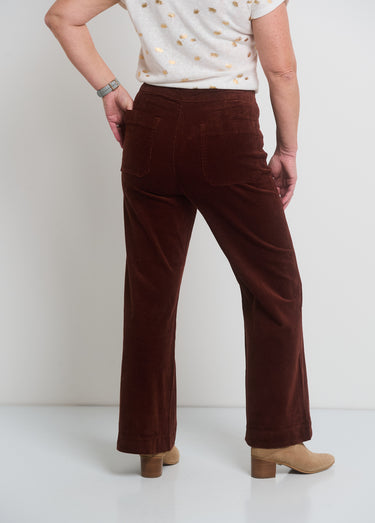 Pantalon à pont en velours coupe flare Marron