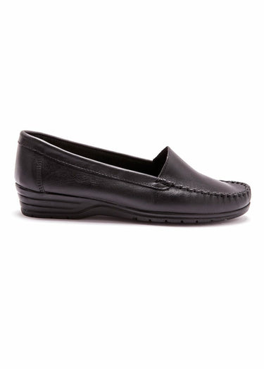 Mocassins cuir souple, grande largeur Noir