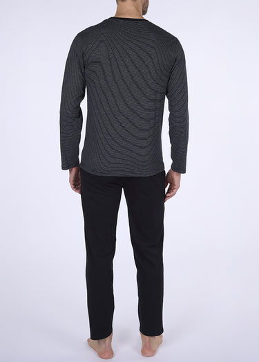 Pyjama long 2 pièces coton haut rayé Marine