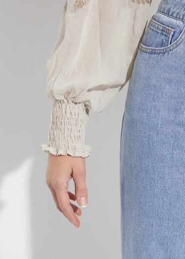 Chemisier brodé, col et poignets plissés Beige Dore