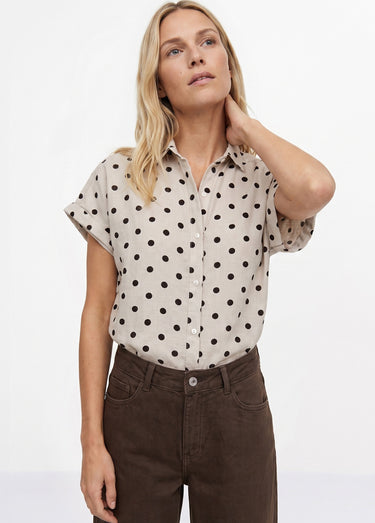 Chemisier motif gros pois manches kimono Écru/chocolat