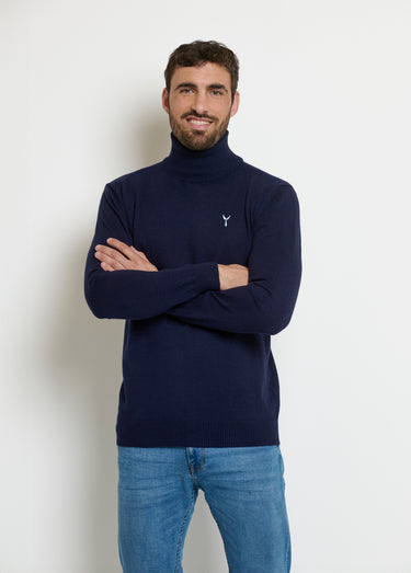 Pull col roulé chiné fine jauge Bleu Marine