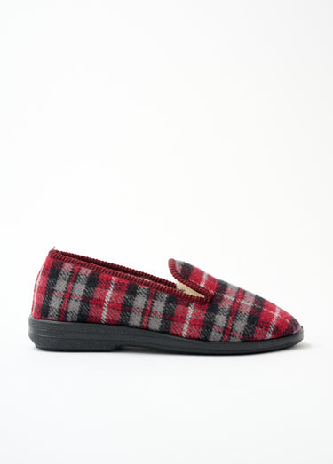 Chaussons grande largeur fourrés laine mixtes Ecossais Bordeaux