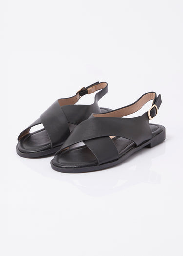 Sandales plates avec brides croisées Noir