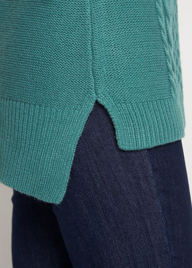 Pull-tunique jersey envers et torsades Emeraude