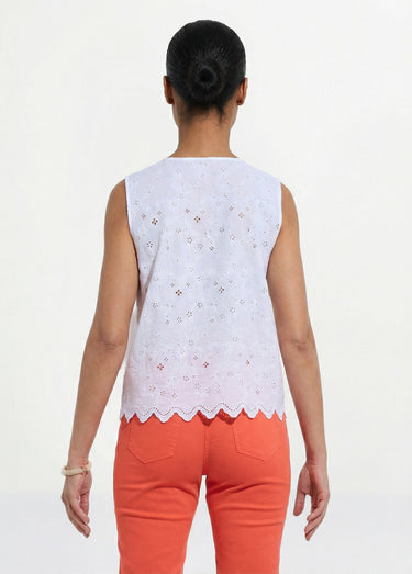 Débardeur boutonné broderie anglaise coton Blanc