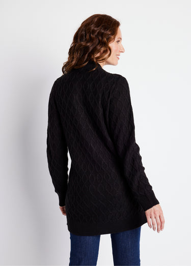 Gilet long boutonné torsades col V Noir