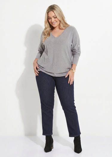 Jean mom en denim, spécial GRANDE TAILLE Bleu Brut