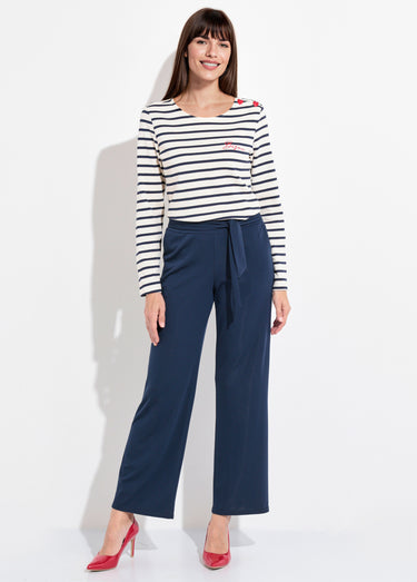 Pantalon fluide extensible à ceinturer Marine