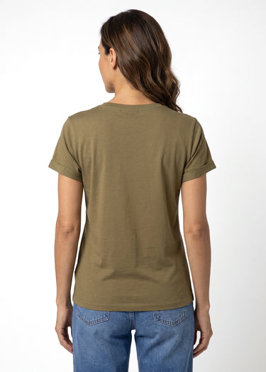 T-shirt manches courtes broderie coeur Kaki