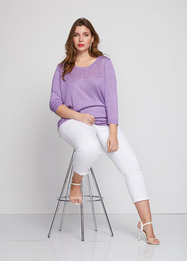 Pull maille scintillante finition strassée Lilas