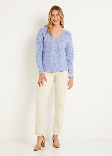 Gilet court ajouré col V boutonné uni Bleu