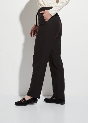 Pantalon droit lien à la taille 3/4 élastiquée Noir