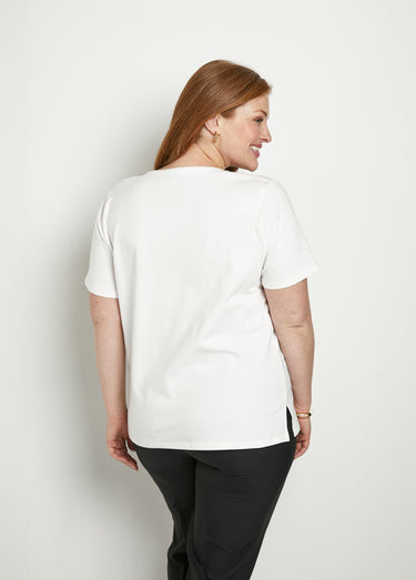 T-shirt long manches courtes col rond Uni Blanc