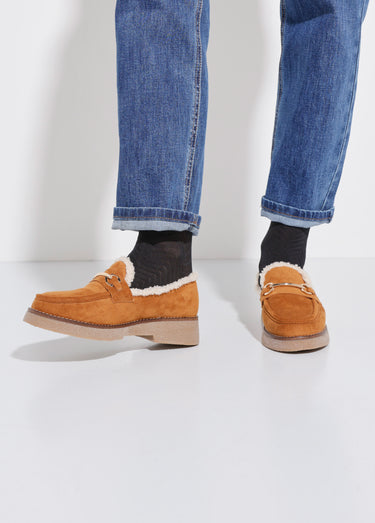 Mocassins fourrés semelle aspect crêpe Camel