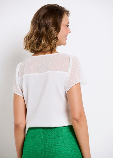 T-shirt col V plumetis manches courtes Blanc
