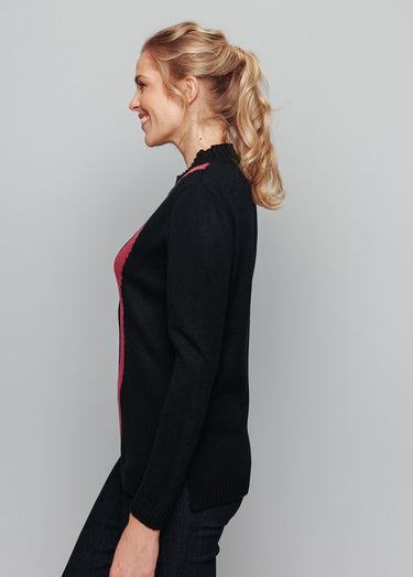 Pull-tunique jacquard col montant Noir/Rose