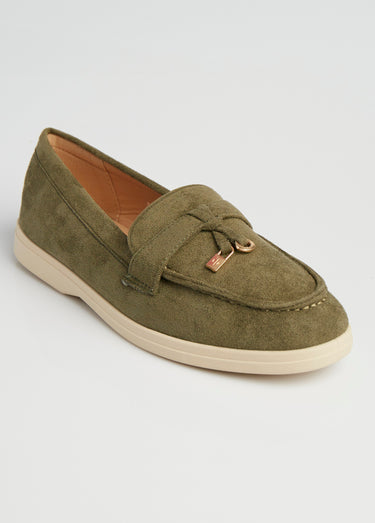 Mocassins style loafers aspect daim Vert Kaki