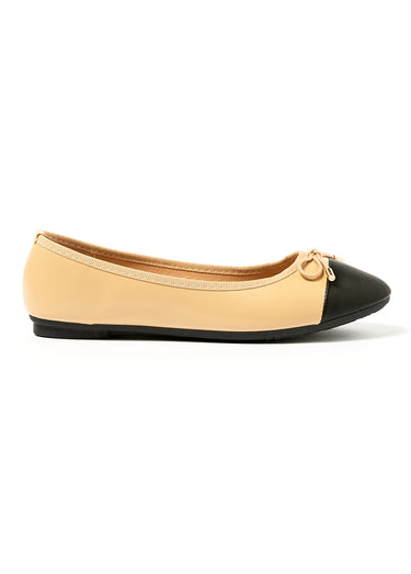 Ballerines bout rapporté et petit nœud Beige