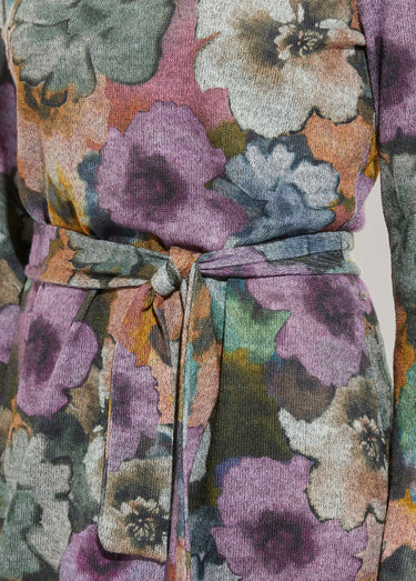 Robe fleurie ceinturée col montant chaude Gris/Parme