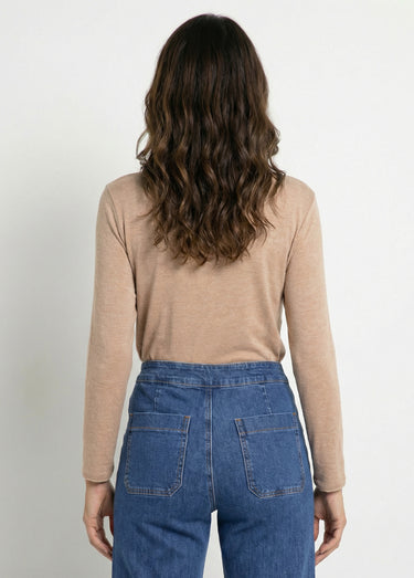 Pull fin avec angora et laine, col V Camel