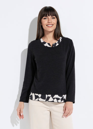 T-shirt chaud effet 2 en 1 manches longues Noir