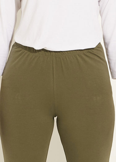 Legging ceinture élastiquée uni ou imprimé Kaki
