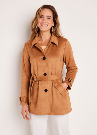 Manteau court tissu suédé Beige