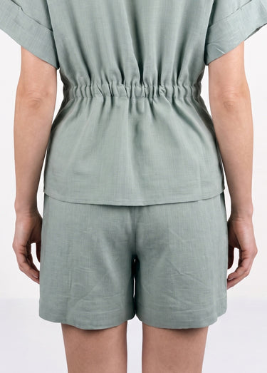 Short large élastiqué avec lin Vert