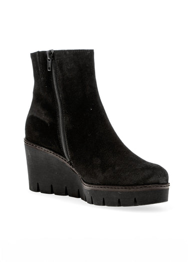 Boots en cuir aspect daim, compensées Noir