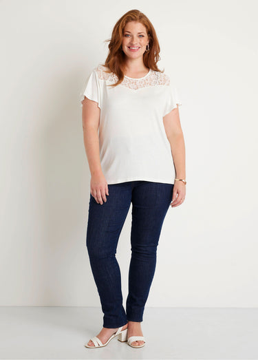 T-shirt manches courtes dentelle Blanc