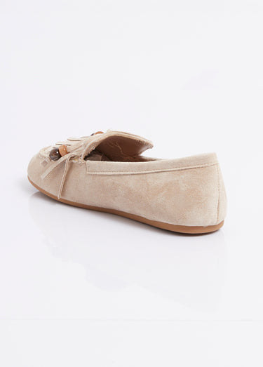 Mocassins plats, avec franges et perles Taupe