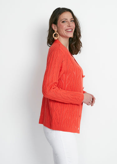 Gilet court boutonné ajouré Orange