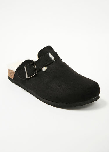 Mules tendance fourrées avec boucle Noir