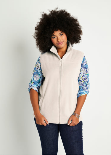 Blouson zippé sans manches polaire Beige Rose
